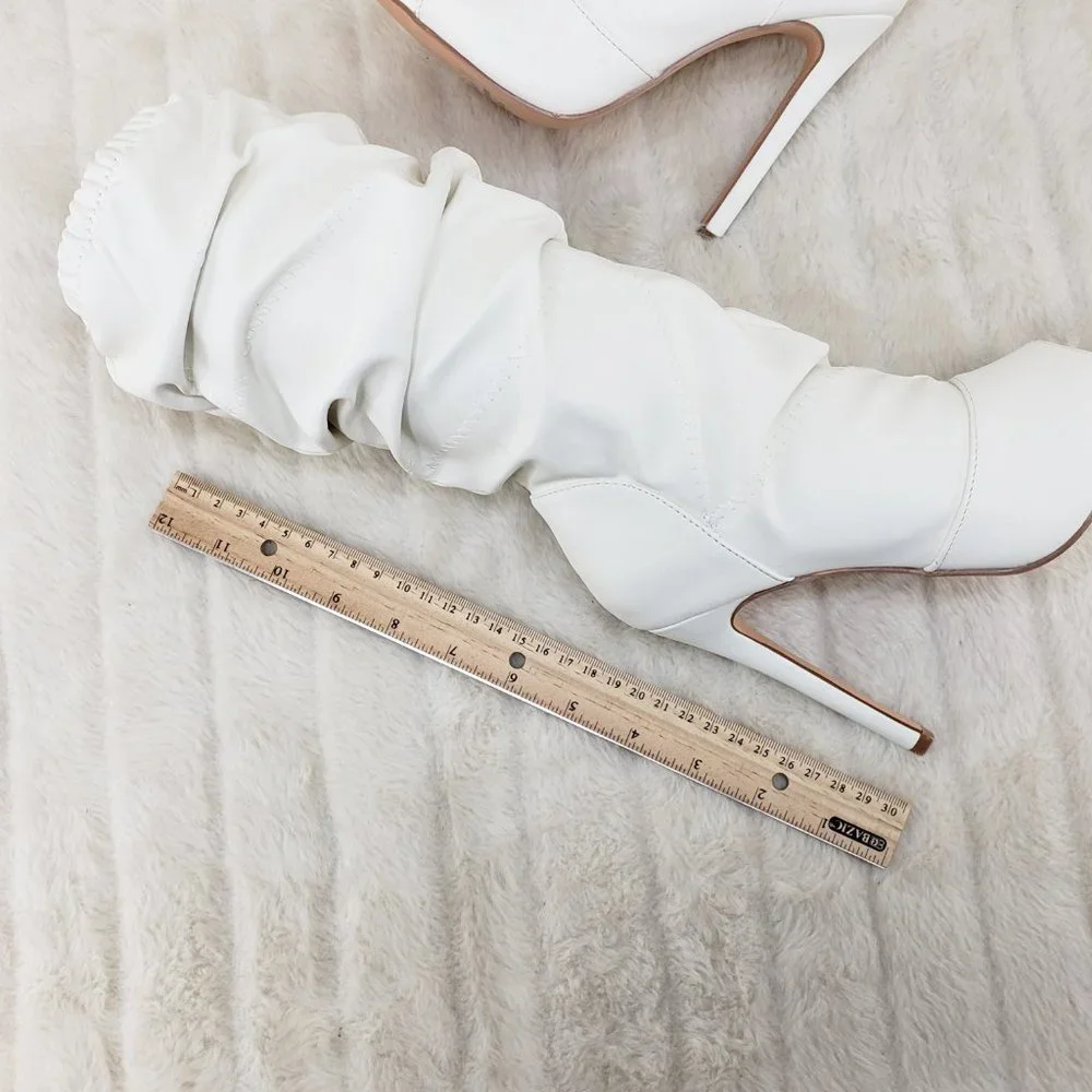 Restocked Bone White Square toe Scrunch Slouch Mid Calf Boots Vic_11